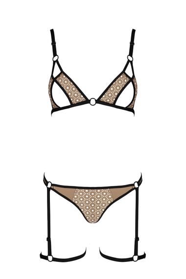 Еротичний комплект спідньої білизни Passion GABI SET XXL/XXXL beige, трусики з гартерами | Зображення 2