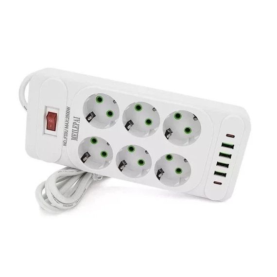 Сетевой удлинитель-фильтр PNS-03/D6 белый 3 м с LED-индикатором, 4 USB и PD Type-C | Зображення 5