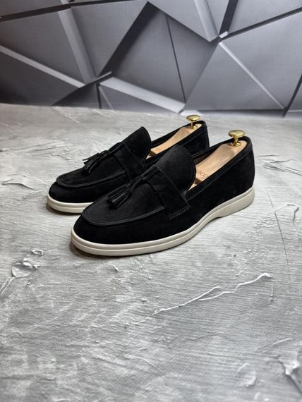 Демісезонні лофери з високоякісної м'якої натуральної замші колір чорний