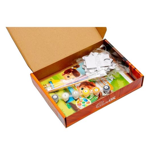 Деревянный пазл-раскраска А5 "Котик" Puz-22938 кисточка, краски, клейкая пленка | Зображення 5