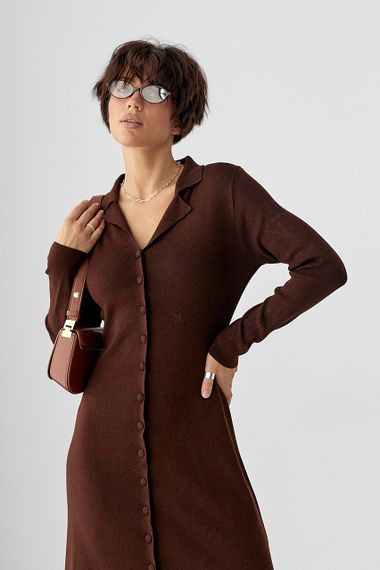 Трикотажна довга сукня на ґудзиках - коричневий цвет, ONE SIZE (є розміри) | Зображення 2