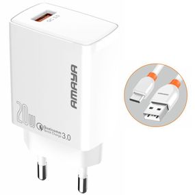 МЗП Amaya E57S QC3.0 20W (1USB-A) + кабель USB to Type-C White