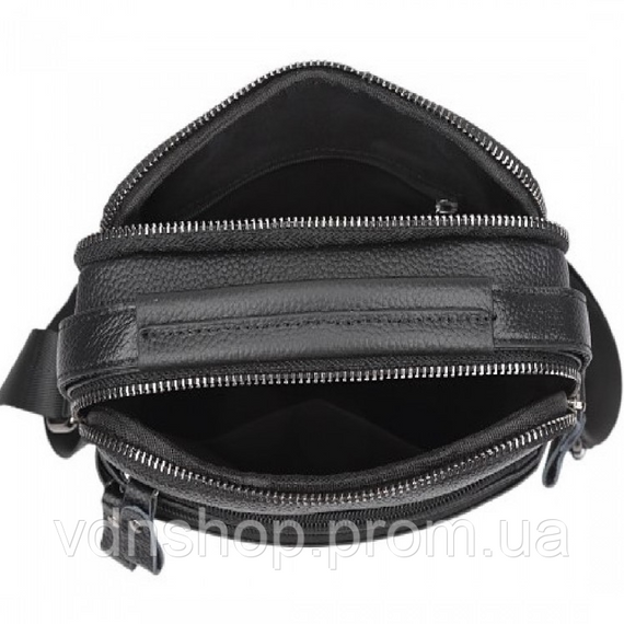 Шкіряна чоловіча сумка-барсетка 21х25х6, месенджер з ручкою Tiding Bag 73957 чорна | Зображення 6