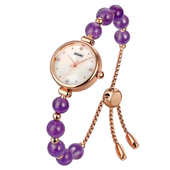 Жіночий годинник Skmei 1983PL Purple тонкий браслет з камінням | Зображення 1