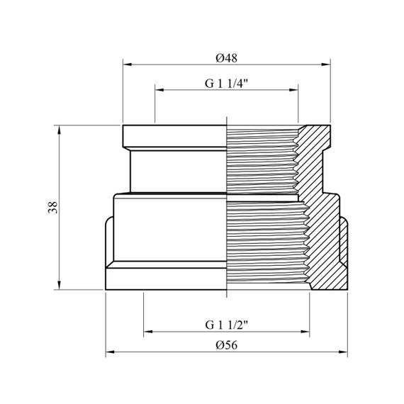 Муфта перехідна посилена LexLine 1 1/2"х1 1/4" ВВ латунна УК0307-В | Зображення 1