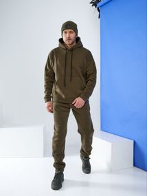 Мужской теплый спортивный костюм на флисе двойка KI503 цвет хаки, размер 50/52