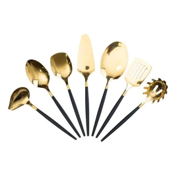 Набір кухонного приладдя 12 предметів столові прилади з нержавіючої сталі Золото з чорним HP-20-22 | Зображення 1