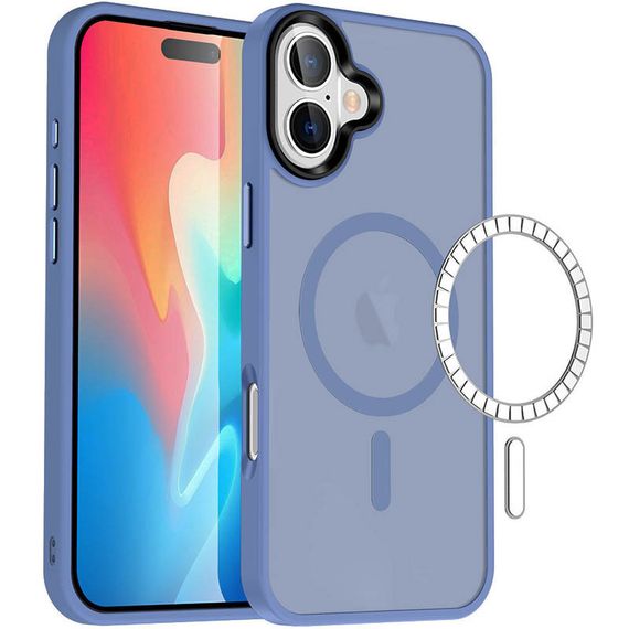 TPU+PC чохол Metal Buttons with MagSafe Colorful для Apple iPhone 16 (6.1") Блакитний / Sierra Blue