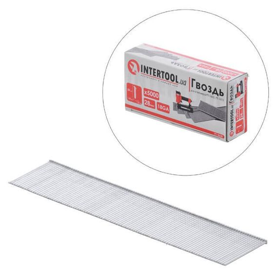 Цвях для степлера PT-1603, PT-1612, 28 мм (18GA), 1.0*1.25 мм, 5000 шт./пач. INTERTOOL PT-86281