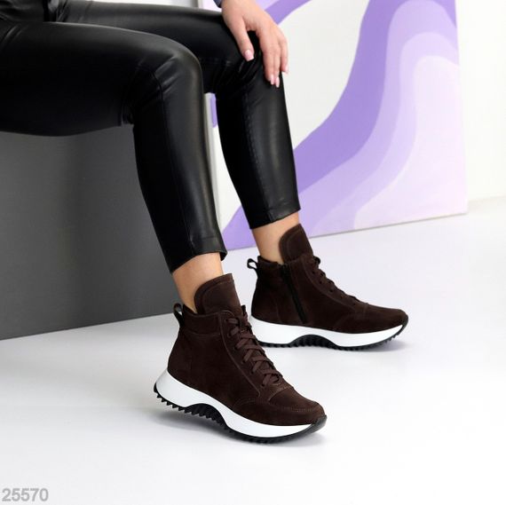 Шикарні спортивні замшеві черевики на флісі колір Шоколад | Зображення 7