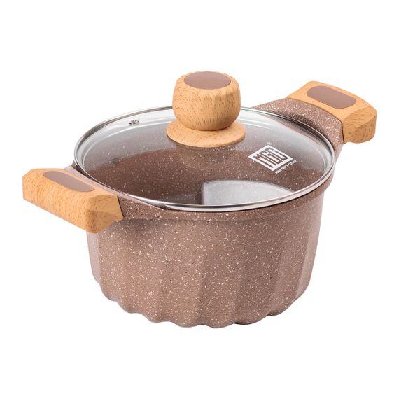 Алюминиевая кастрюля объемом 3 литра с крышкой Ø 20 см, мраморное антипригарное покрытие MGC кофейного цвета | Зображення 3