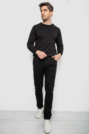 Джинсы мужские на резинке утепленные, цвет черный, 244R663 | Зображення 1