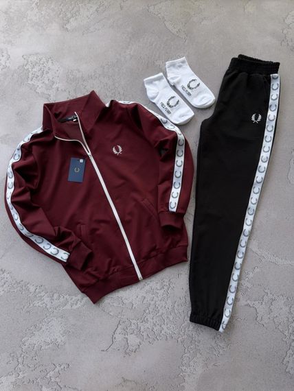 Костюм Fred Perry лампас бордовий з чорним + 2 пари шкарпеток у подарунок | Зображення 3