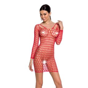 Бодістокінг-сукня з глибоким коміром Passion BS093 red, довгі рукави, One size