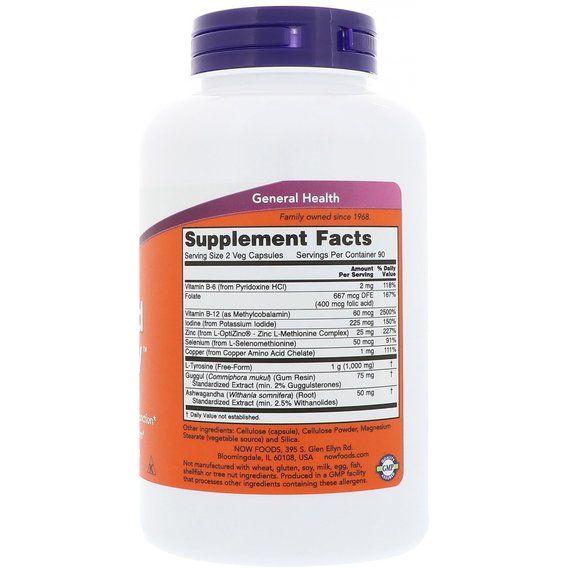 Комплекс для профілактики щитовидної залози NOW Foods Thyroid Energy 180 Veg Caps | Зображення 1