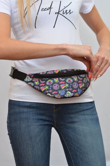 Сумка поясная бананка 4Profi Мини с принтом Стикеры  с одним отделением 20340