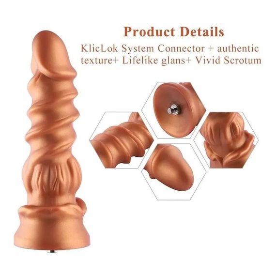 Фалоімітатор для секс-машин Hismith Spiral Grain Silicone Dildo Monster Series, спіральний рельєф | Зображення 2