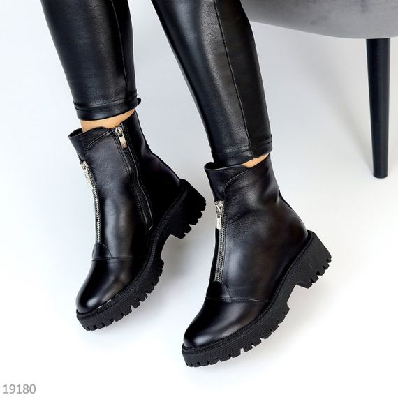 Базові повсякденні чорні зимові черевики натуральна шкіра | Зображення 7