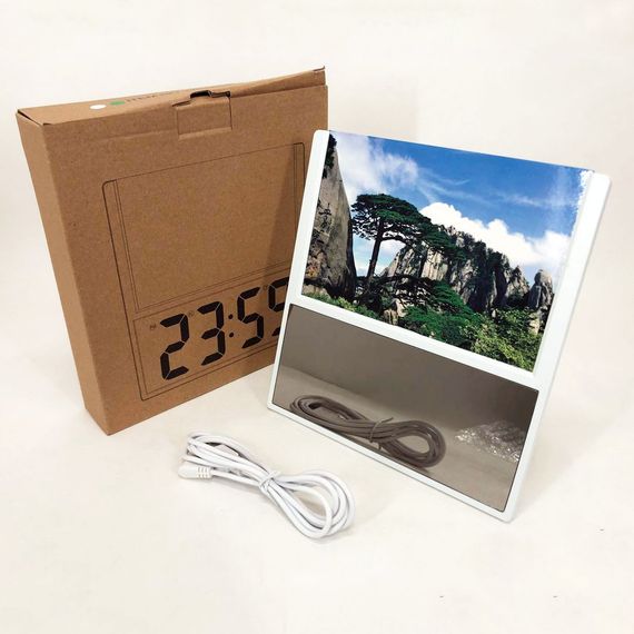 Електронний дротовий настільний цифровий годинник DS-6608 з фоторамкою, зелене підсвічування. Колір: білий | Зображення 1