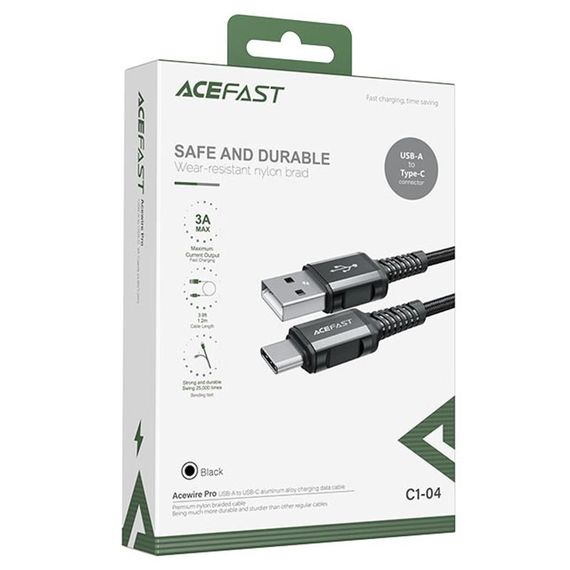 Дата кабель Acefast C1-04 USB to Type-C 3A (1.2m) Black | Зображення 2