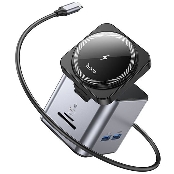 Перехідник HUB Hoco HB49 Effortless 9in1 100W з БЗП Metal gray | Зображення 3