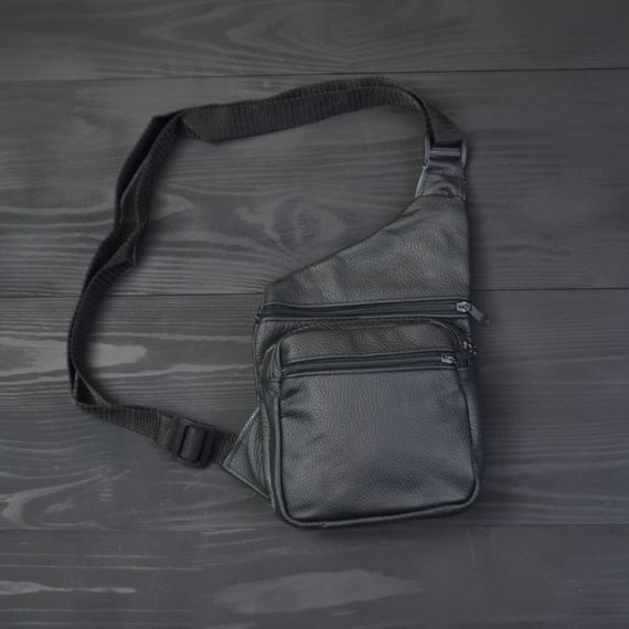Чоловіча сумка з натуральної шкіри, тактична сумка - месенджер чорна, тактична сумка на груди | Зображення 6