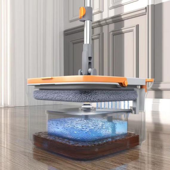 Універсальна швабра з квадратним мопом і відром 5.6 л, система автоматичного віджимання, комплект для миття підлоги | Зображення 6