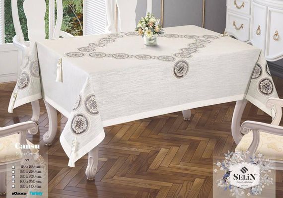 Льняная скатерть Selin Cansu 160×300 Бежевая