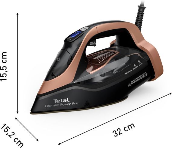 Праска Tefal Ultimate Power Pro, 3200Вт, 350мл, паровий удар -300гр, постійна пара - 85гр, керам. підошва, чорно-золотий (FV9E50E0) | Зображення 2