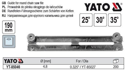 Направляюча до напильника YT-85027 YATO Польша : Ø=4.8 мм, 190х30 мм, під кути 25°,30°,35°, гвинт YT-85046 | Зображення 1