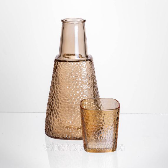 Глечик 1 літр зі склянкою 1 (шт) 200 (мл) графин для компоту соку води лимонаду глечик для напоїв Коричневий HP-19-PYF-4 | Зображення 2