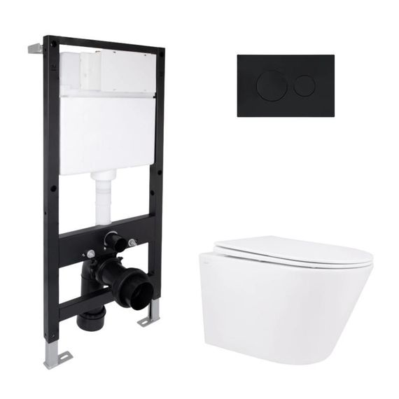 Готове рішення Qtap для ванної кімнати: підвісний унітаз Swan Rimless 520x360x320 + комплект інсталяції Standard (кругла клавіша