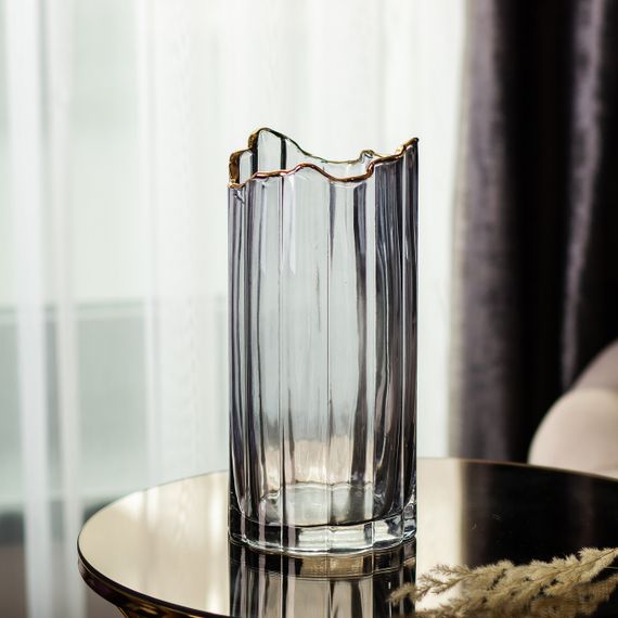 Декоративная стеклянная ваза для цветов 24,5 см, с золотой окантовкой | Зображення 4
