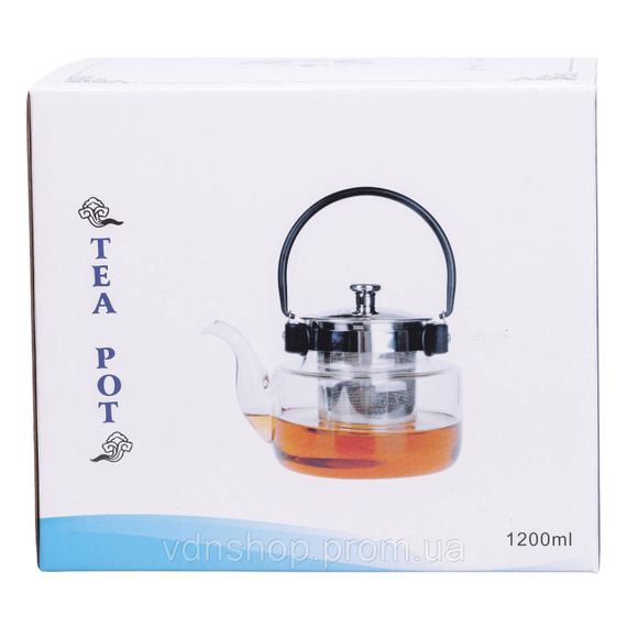 Заварник стеклянный чайник 1.1 л с ручкой и фильтром прозрачный HP-33-4 | Зображення 2