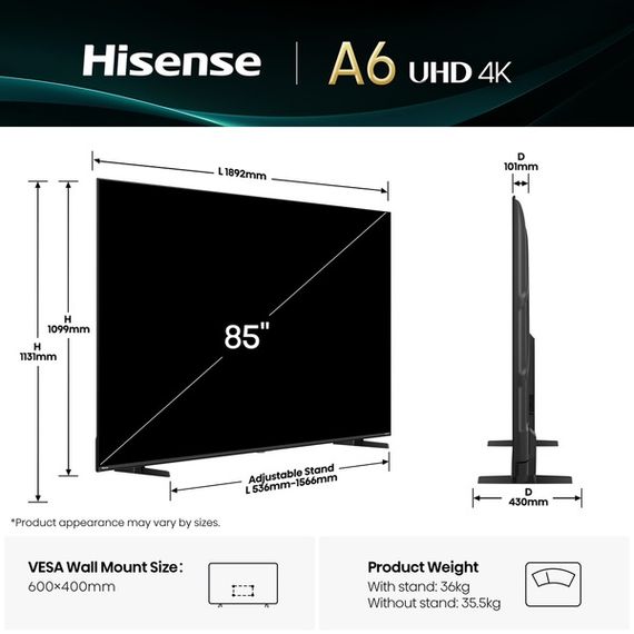 LED-телевізор Hisense 85A6Q | Зображення 2