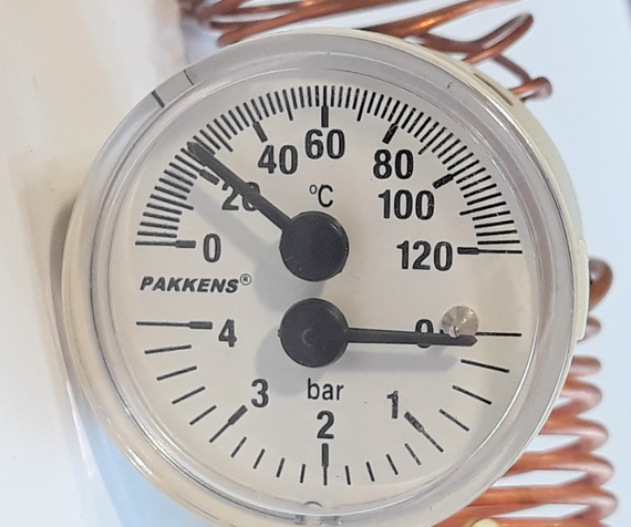 Термоманометр капиллярный D 40мм/120°С/0-4 бар/L-100 мм PAKKENS Турция | Зображення 2