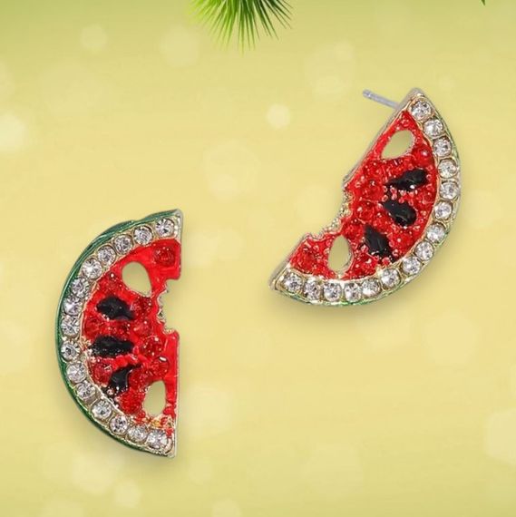 Серьги женские гвоздики с ягодным дизайном и эмалью Арбузы 1.9 см