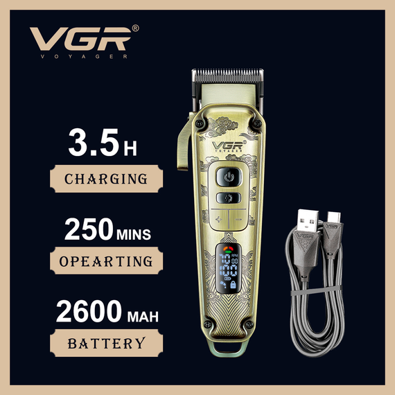 Акумуляторна машинка для стрижки VGR V-005, 8 насадок, LED дисплей | Зображення 2
