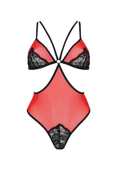 Напівпрозоре боді з мереживом Passion PEONIA BODY L/XL red | Зображення 2