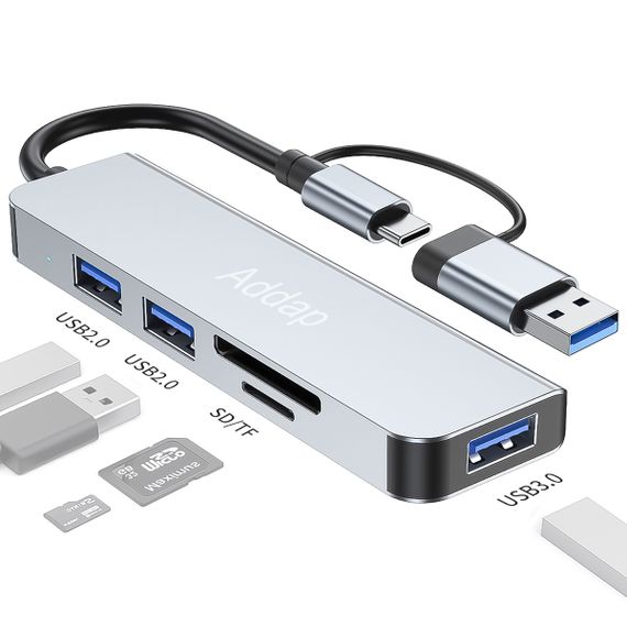 Мультифункціональний USB type-C хаб - розгалужувач для ноутбука Addap MH-14D | Адаптер 5в1: USB 3.0 / USB 2.0 / SD / MicroSD | Зображення 1