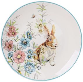 Набір 6 порцелянових тарілок Happy Rabbit Ø21см, круглі з блакитною облямівкою