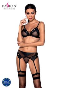 Комплект білизни Passion NESSY SET L/XL black, бюстгальтер, пояс для панчіх, стрінги