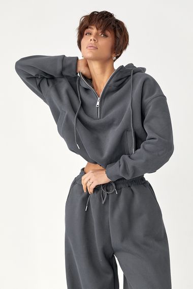Спортивний костюм оверсайз із плюшевим начосом - темно-сірий цвет, S/M (є розміри) | Зображення 2
