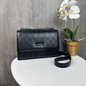 Сумка жіноча маленька через плече крос-боді чорна стильна на ланцюжку (1627)