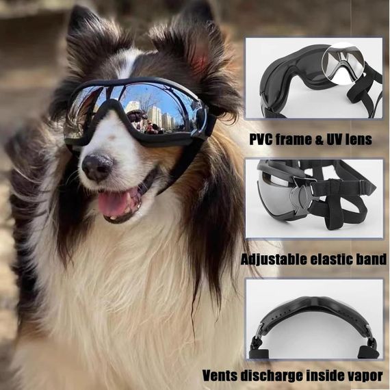 Захисні окуляри для собак з УФ-захистом, регульовані, вітрозахисні, водонепроникні, проти запотівання, для великих порід | Зображення 3