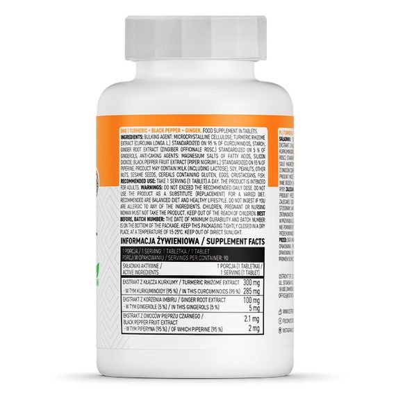 Натуральна добавка для спорту OstroVit Turmeric + Black Pepper + Ginger 90 Tabs | Зображення 1