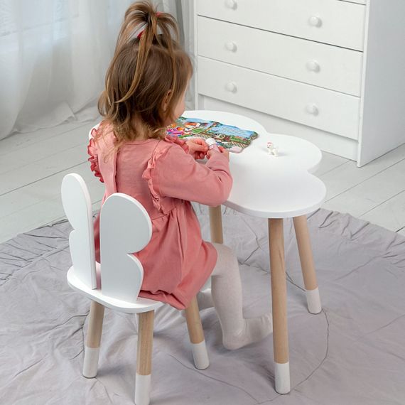 Стіл  хмарка і стільчик дитячий білий метелик. Столик для занять, ігор, їжі | Зображення 1