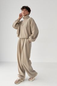 Зимовий однотонний спортивний костюм із затяжками - світло-коричневий цвет, L (є розміри)