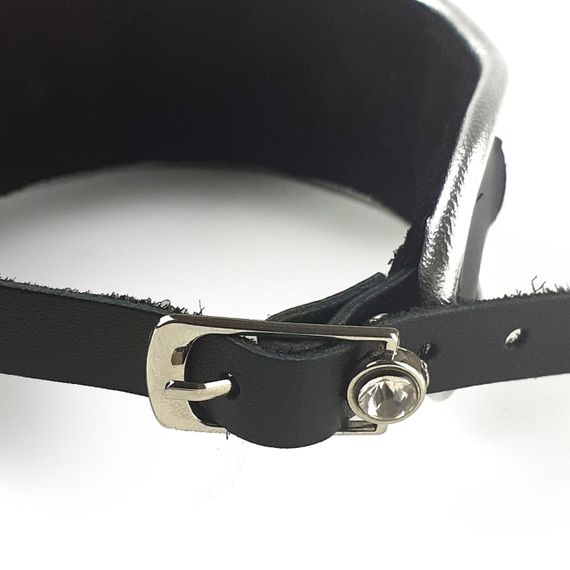 Ошейник из натуральной кожи со стразами и кольцом Art of Sex - Collar Ring Sex Aura | Зображення 4