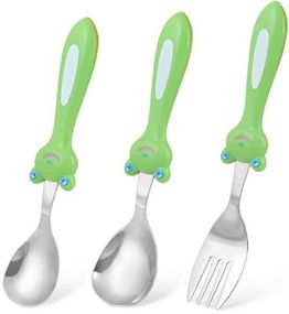 Набір дитячих столових приборів Fissman "Жаба" 3 предмета (темно салатовий)